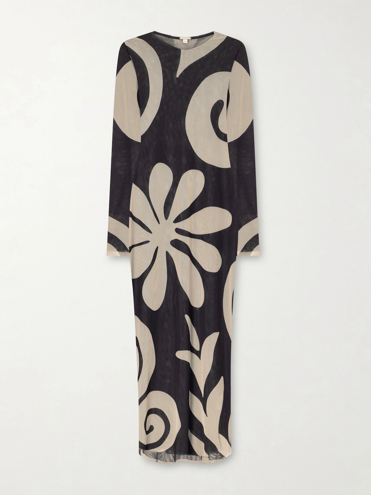 Cala De La Cruz Tania Printed Mesh Midi Dress In Black