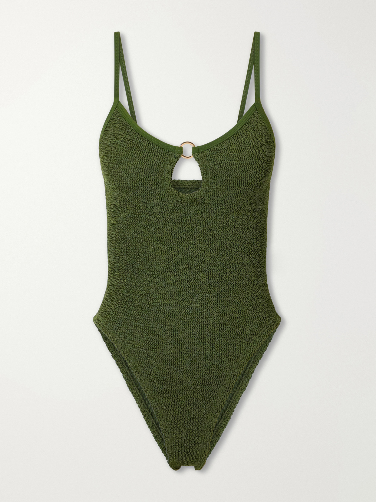 Hunza G - Mia Embellished Cutout Original Crinkle Swimsuit - Green