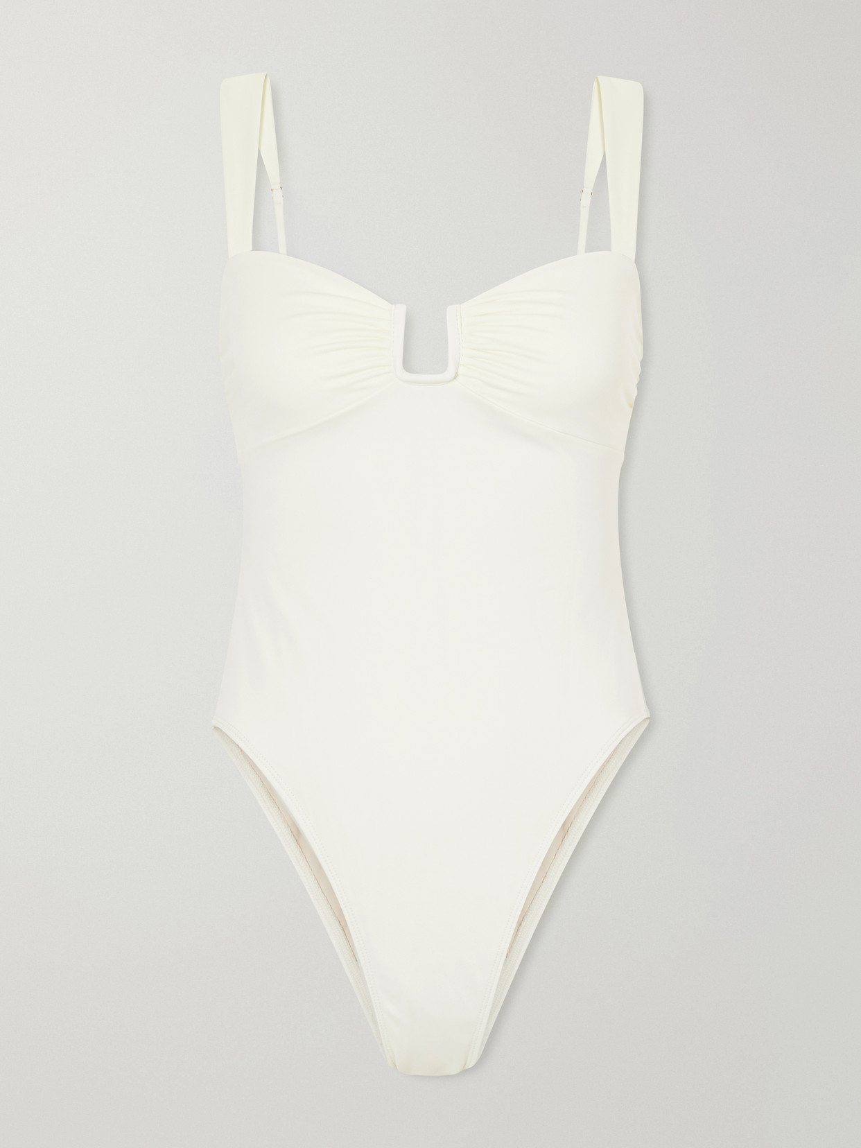 Away That Day Cannes Gathered Recycled Stretch Swimsuit In Neutral