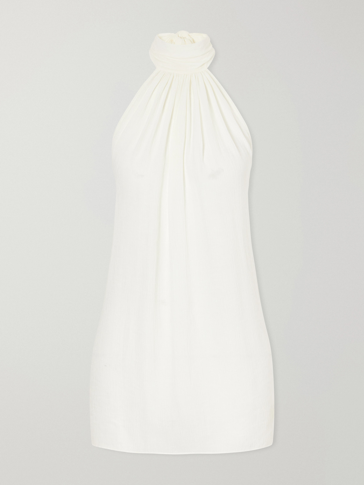 Away That Day Ibiza Halterneck Knotted Gathered Crepon Mini Dress In White