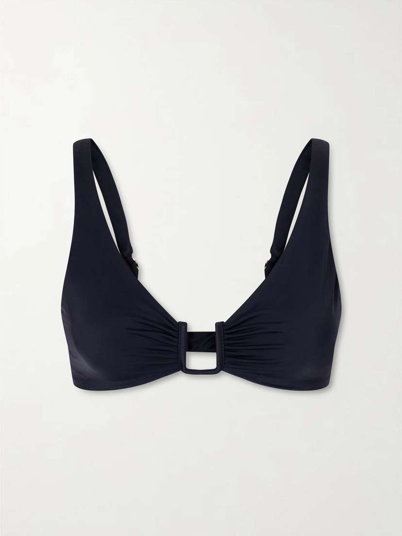 Away That Day Palma Embellished Gathered Bikini Top