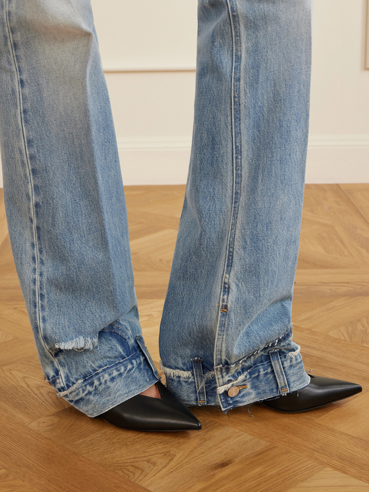 Flora Distressed Mid-Rise Flared Jeans