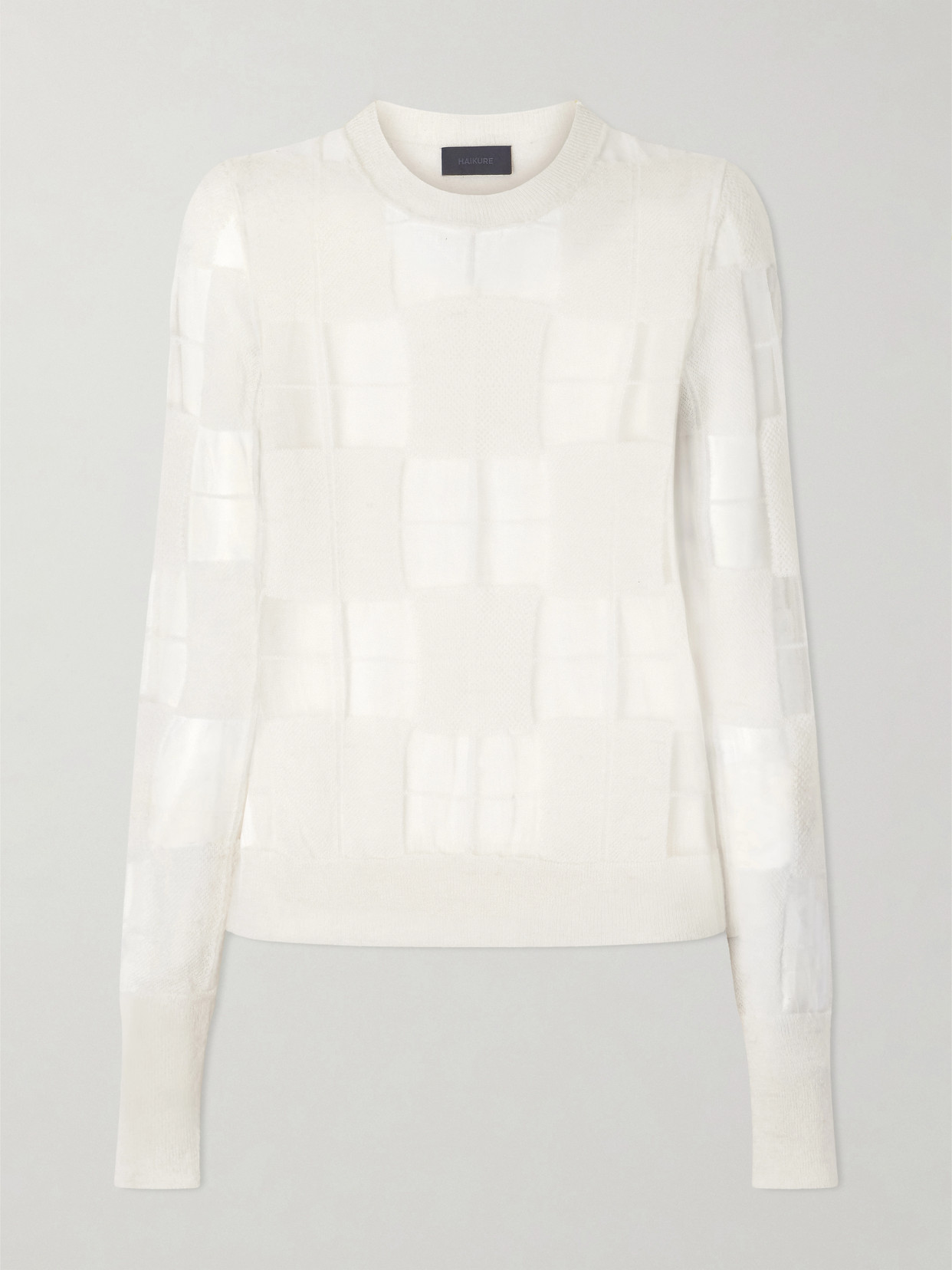 Haikure Paul Checked Mesh-trimmed Knitted Sweater In White