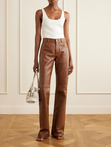Haikure Flora paneled leather straight-leg pants