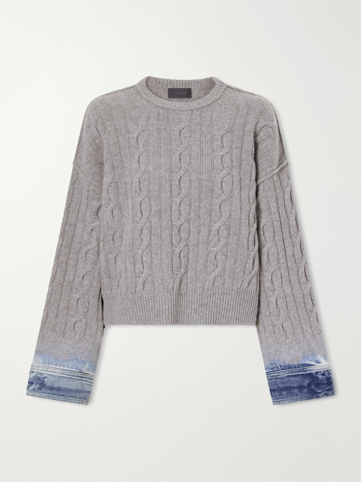 Karine Denim-Trimmed Cable-Knit Cotton Sweater