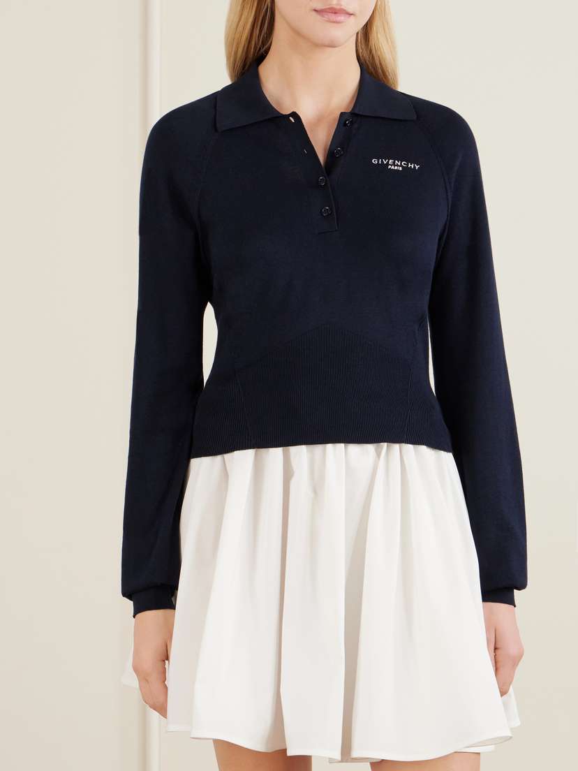 Givenchy Logo-embroidered Cotton And Silk-blend Polo Sweater | Thumbnail 3