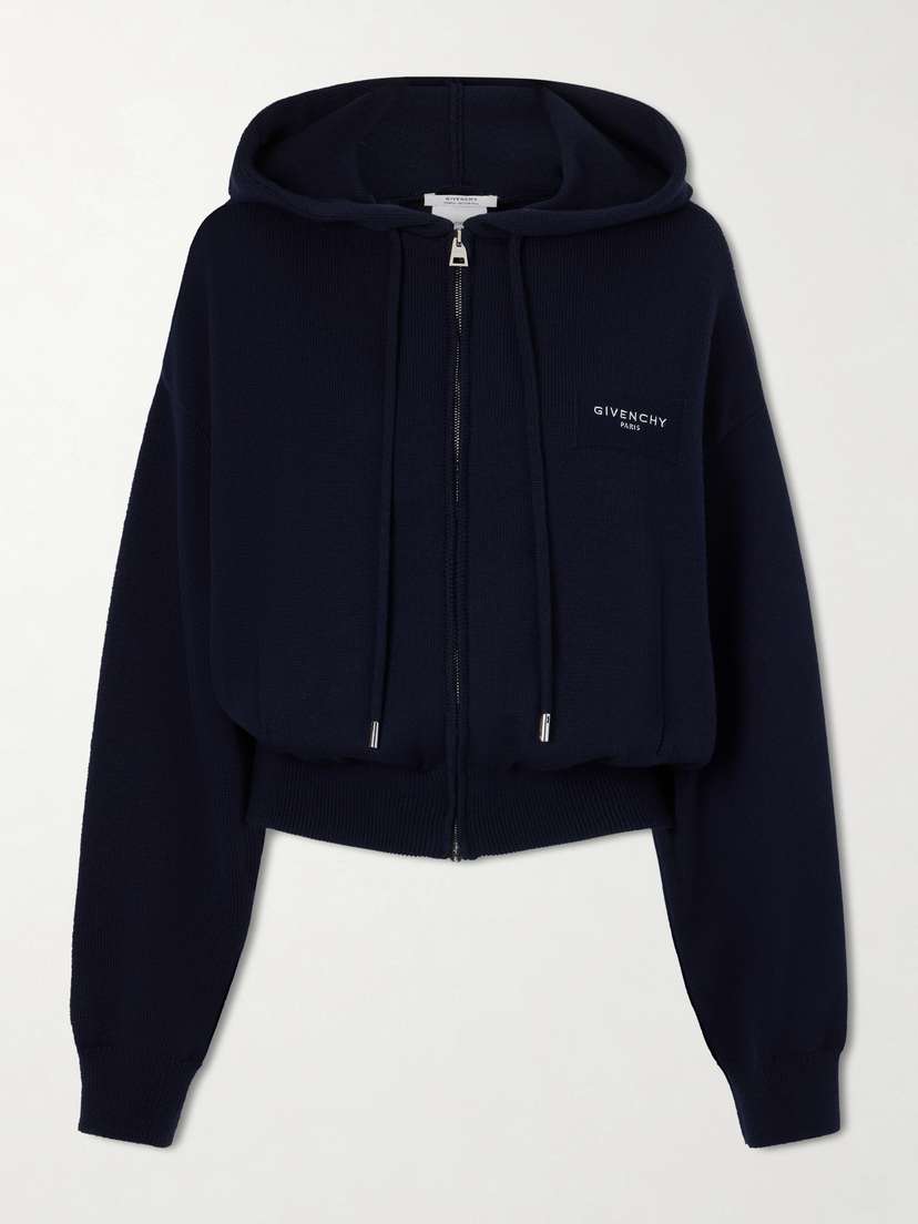 Givenchy Logo-embroidered Wool And Cotton-blend Zip-up Hoodie