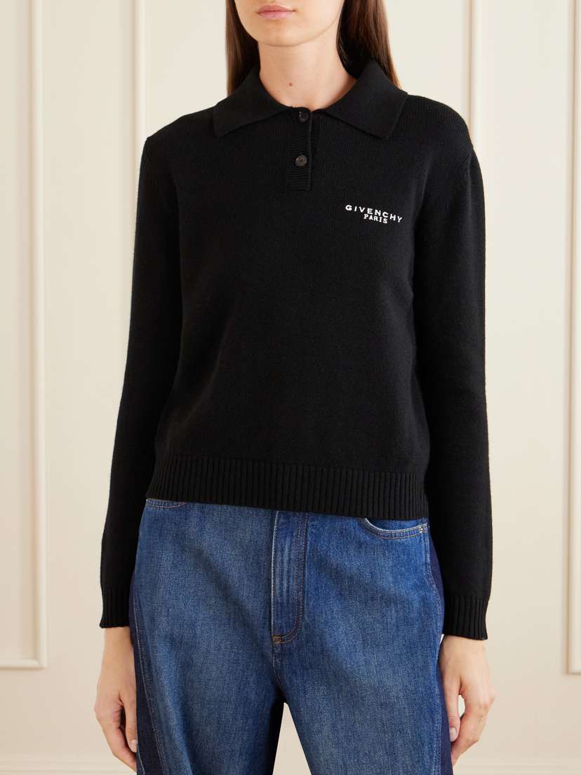 Givenchy Logo-embroidered Wool And Cashmere-blend Polo Sweater | Thumbnail 3 Givenchy Logo-embroidered Wool And Cashmere-blend Polo Sweater | Thumbnail 3