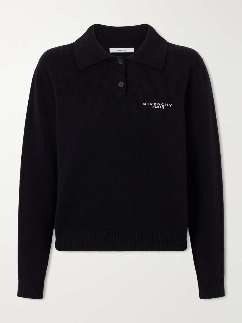 Givenchy Logo-embroidered Wool And Cashmere-blend Polo Sweater