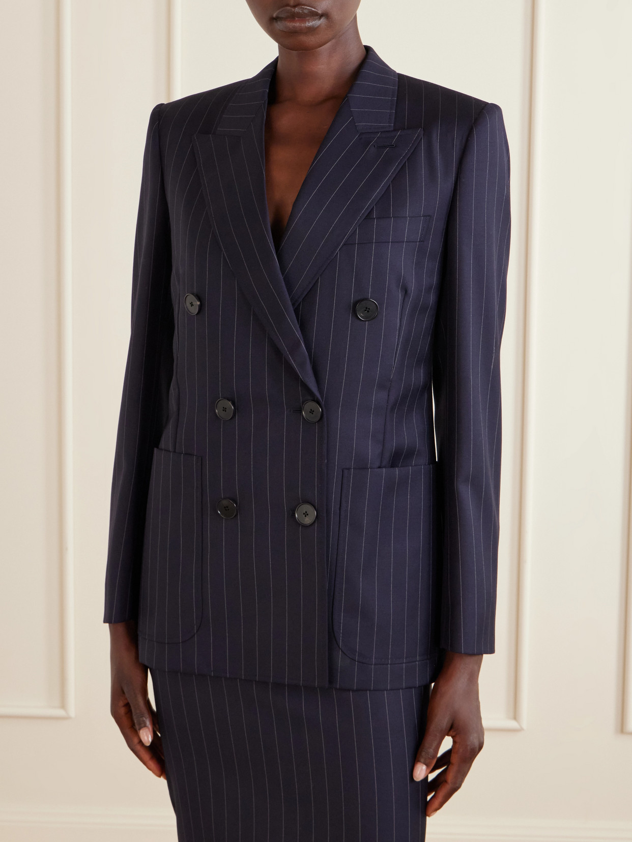 Pinstripe Double-Breasted Blazer