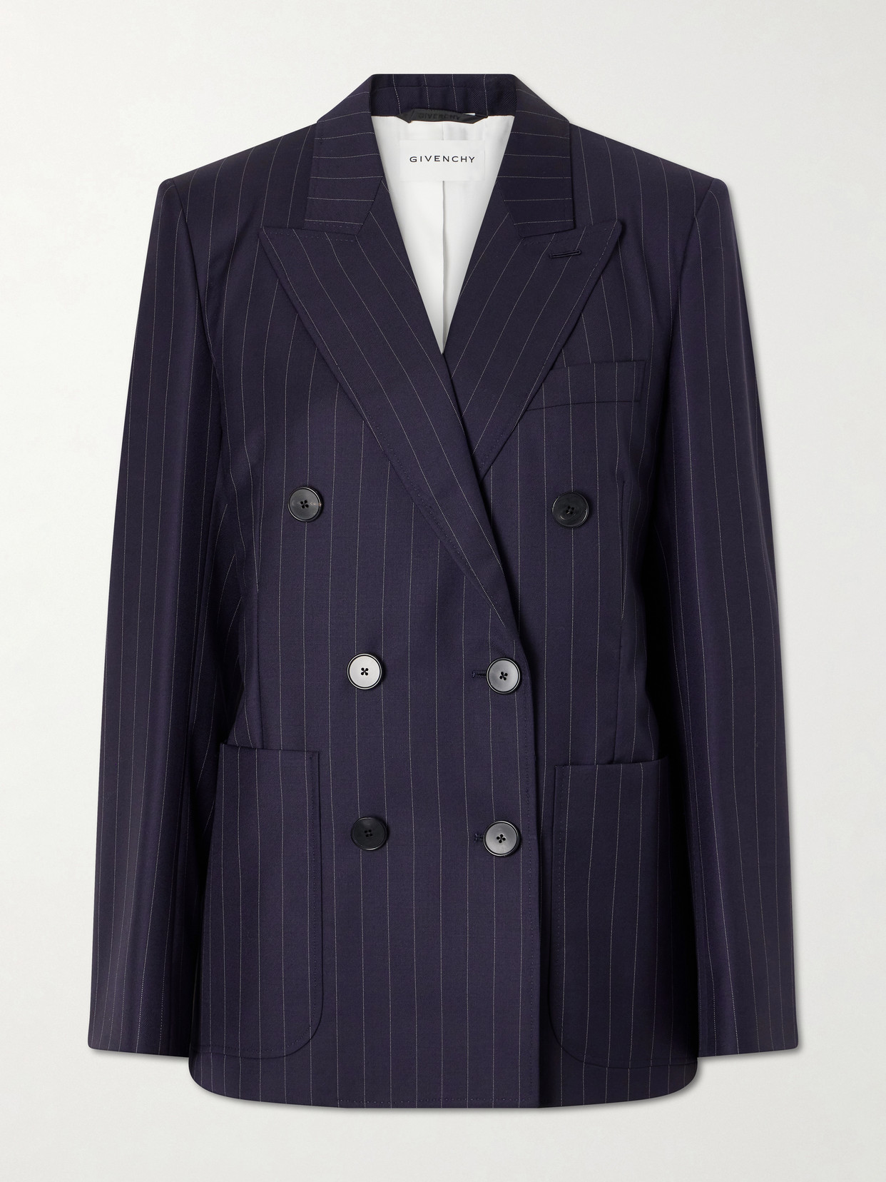 Givenchy Pinstripe Double-breasted Wool Blazer In Black