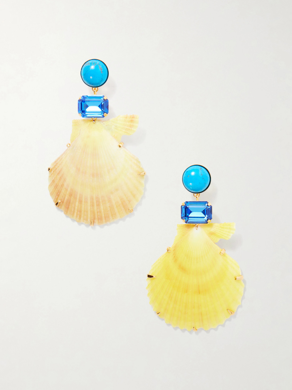 Jennifer Behr Safira Gold-tone Turquoise And Crystal-embellished Seashell Earrings In Yellow