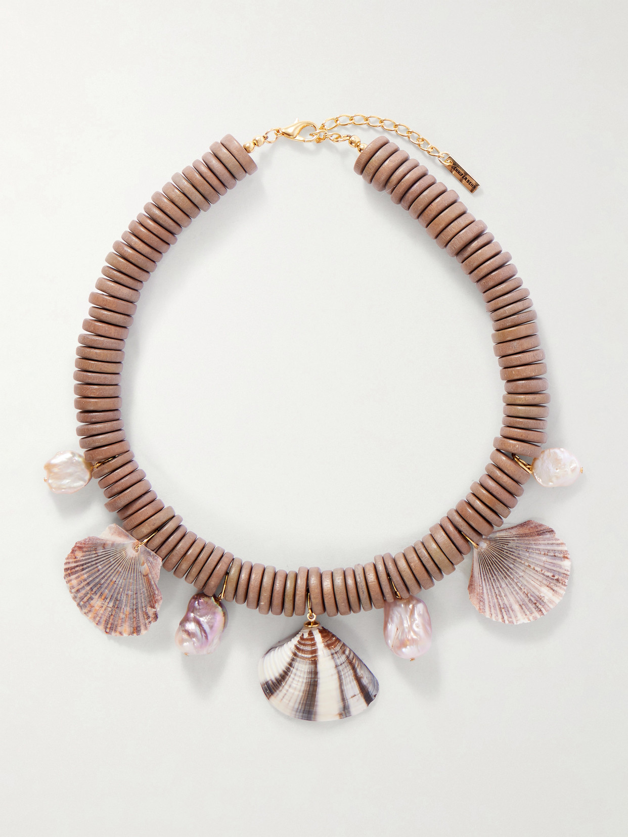 Jennifer Behr Madeira Gold-tone Bead-embellished Wood, Shell And Pearl Necklace In Brown