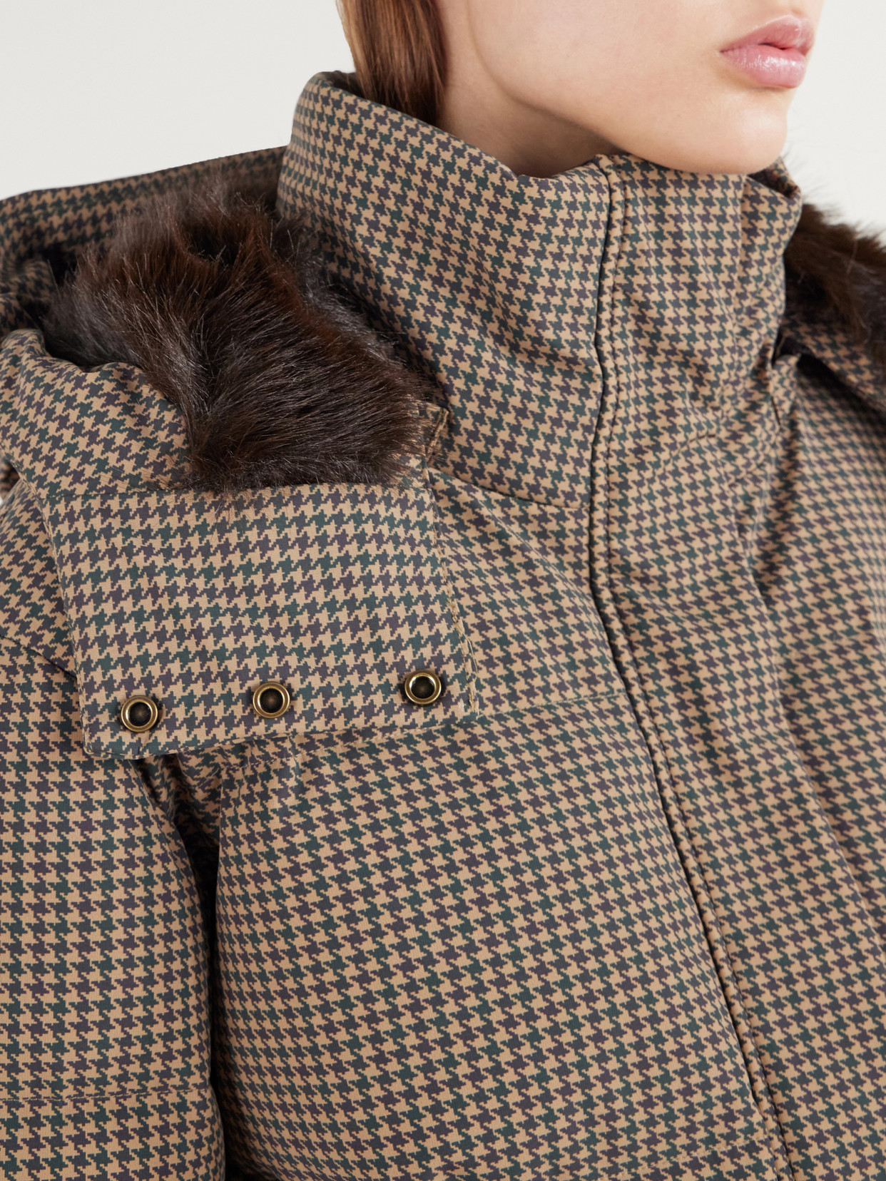 Glenshee Houndstooth Plush-Trimmed Padded Shell Ski Jacket