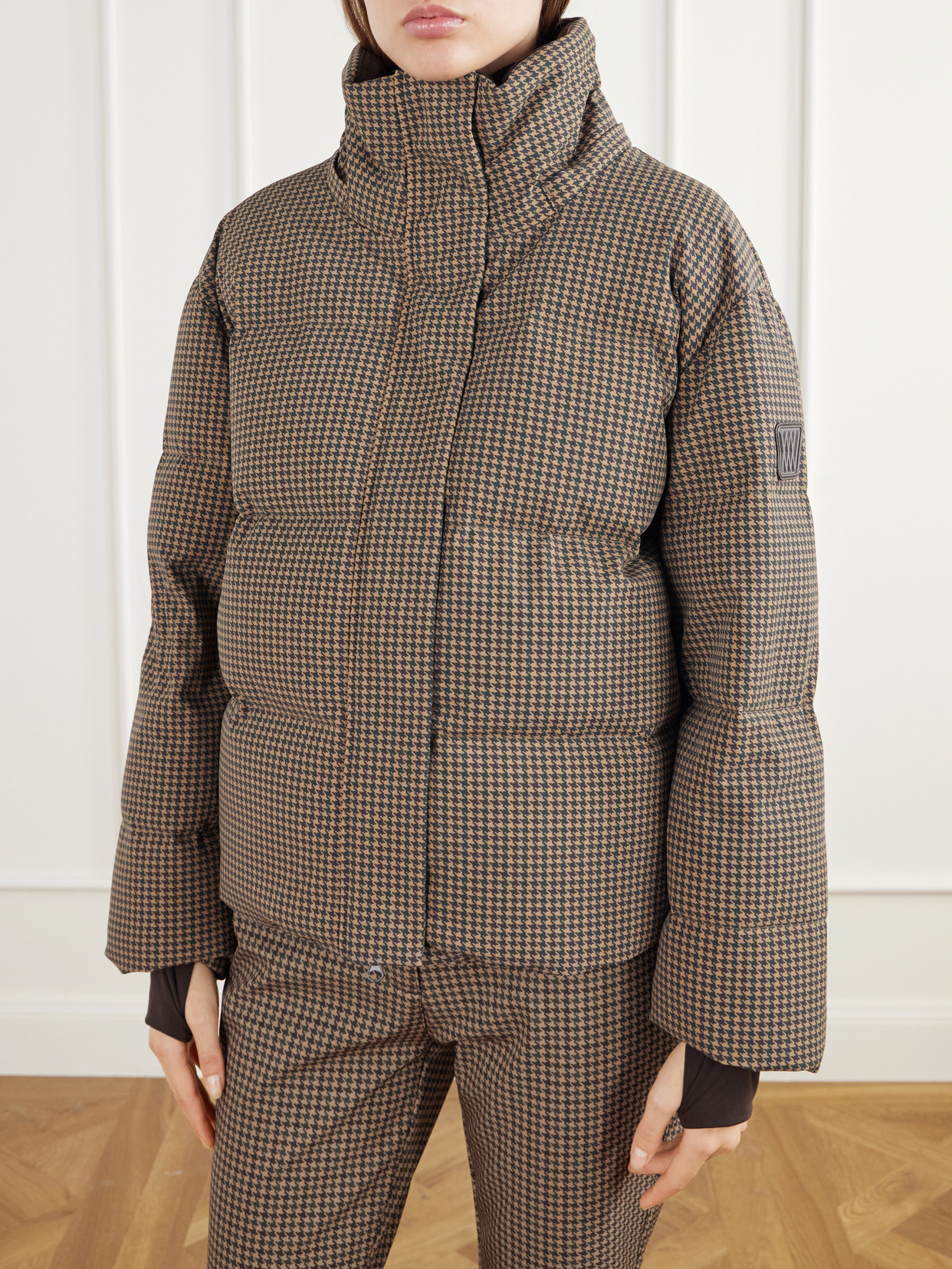 Glenshee Houndstooth Plush-Trimmed Padded Shell Ski Jacket