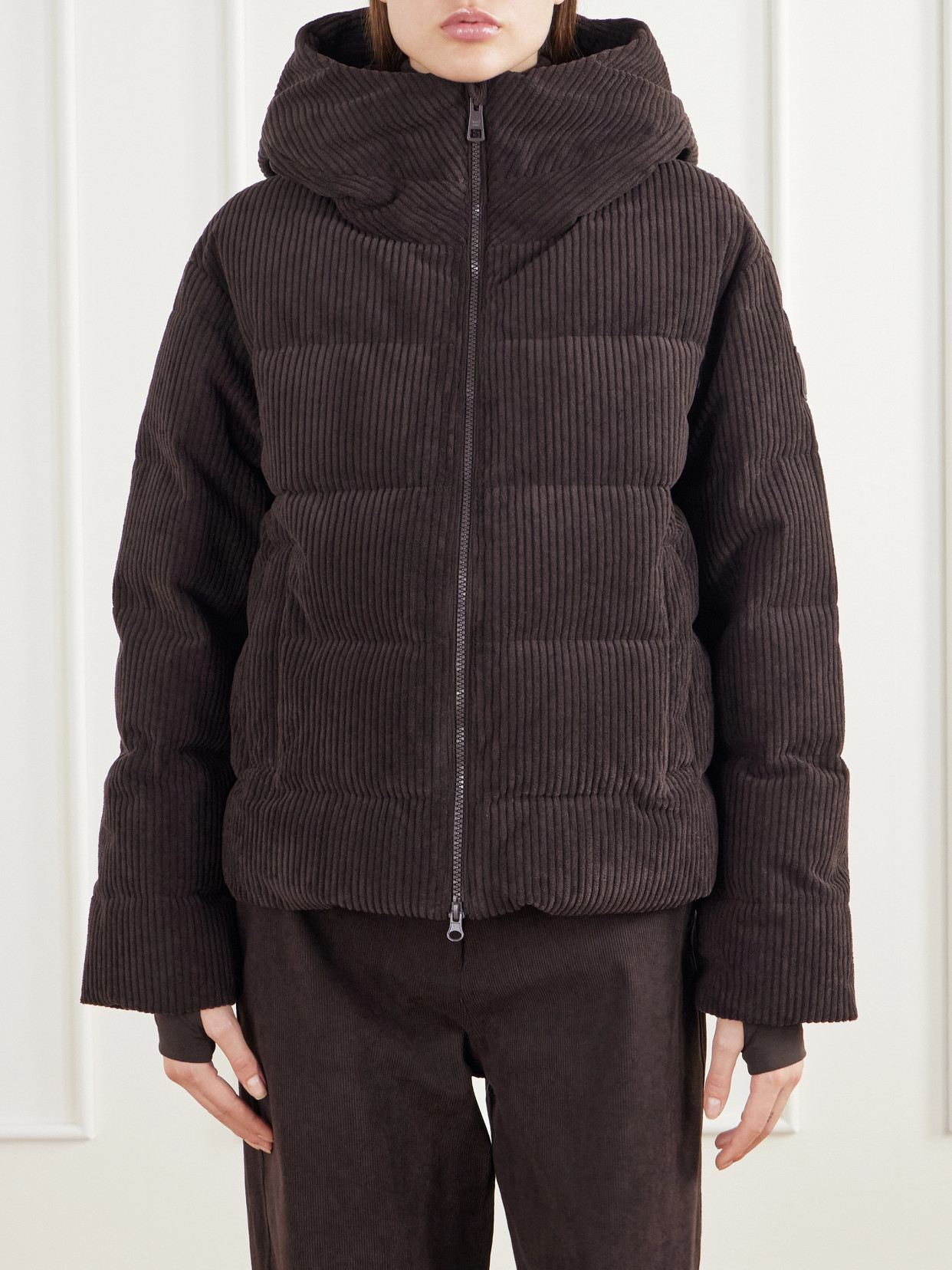 Britt Hooded Quilted Corduroy Padded Ski Jacket