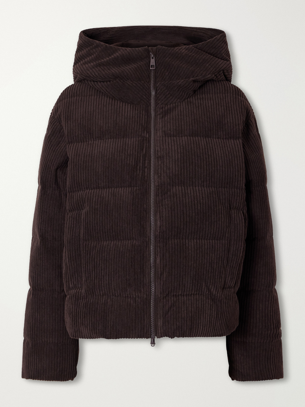 We Norwegians Britt Hooded Quilted Corduroy Padded Ski Jacket In Brown
