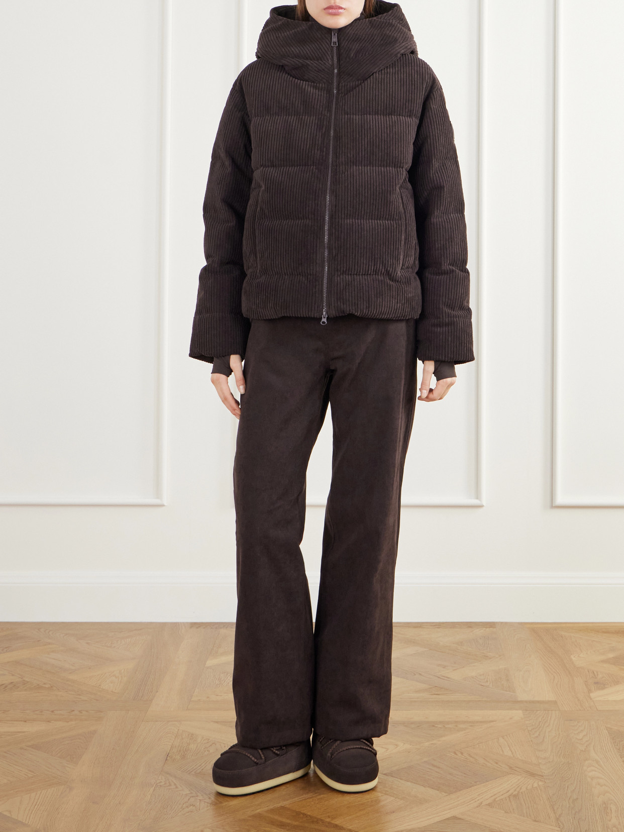 Britt Hooded Quilted Corduroy Padded Ski Jacket