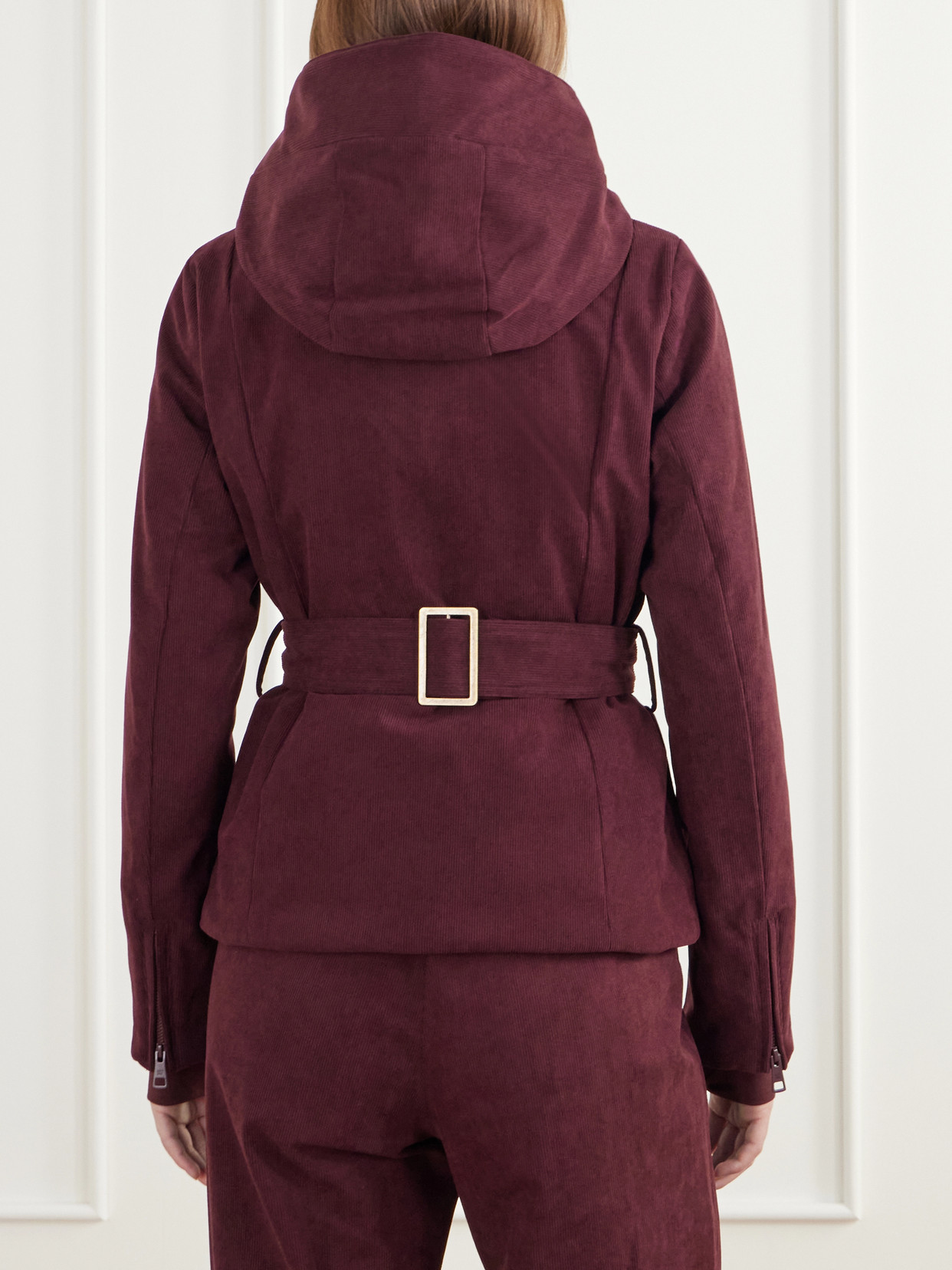Britt Tailored Hooded Belted Padded Corduroy Ski Jacket