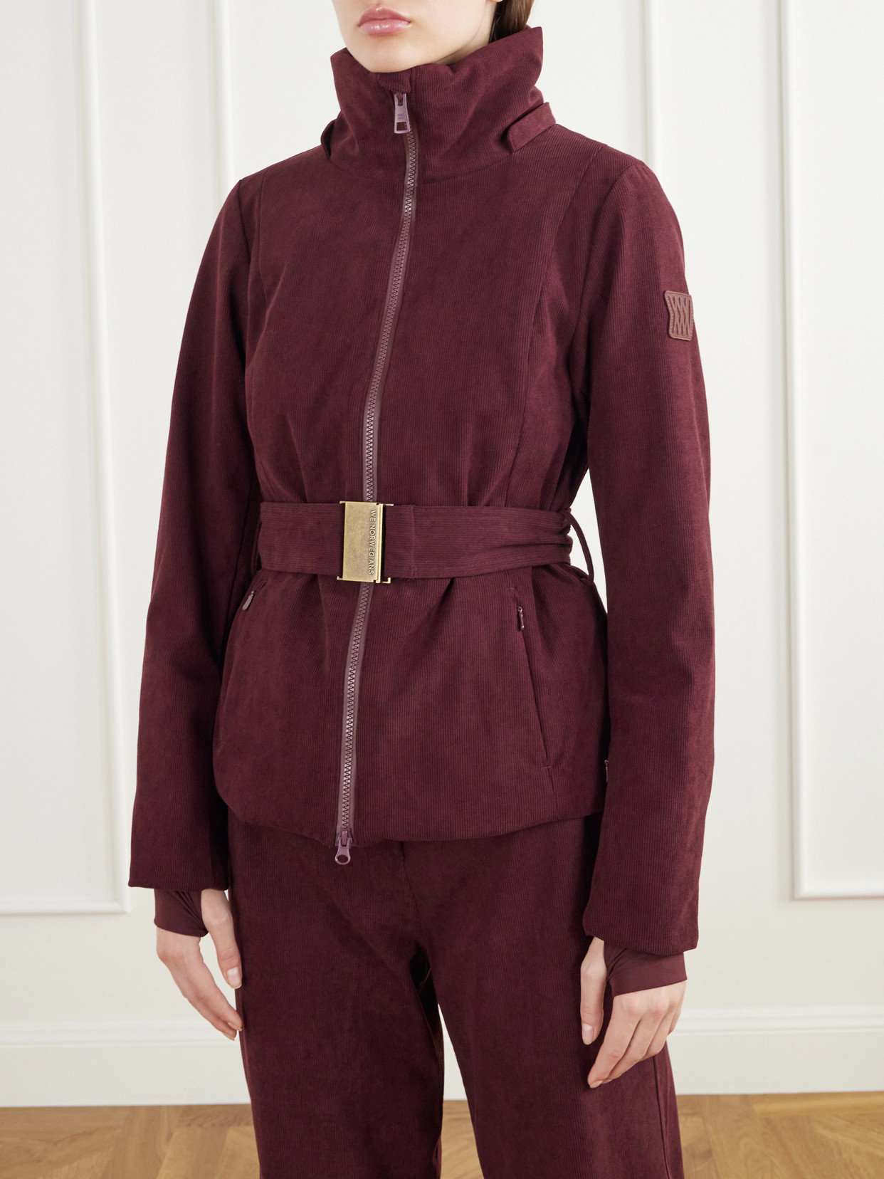 Britt Tailored Hooded Belted Padded Corduroy Ski Jacket