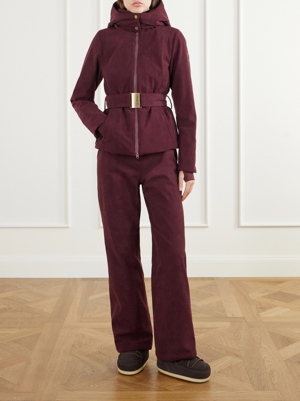 Britt Tailored Hooded Belted Padded Corduroy Ski Jacket