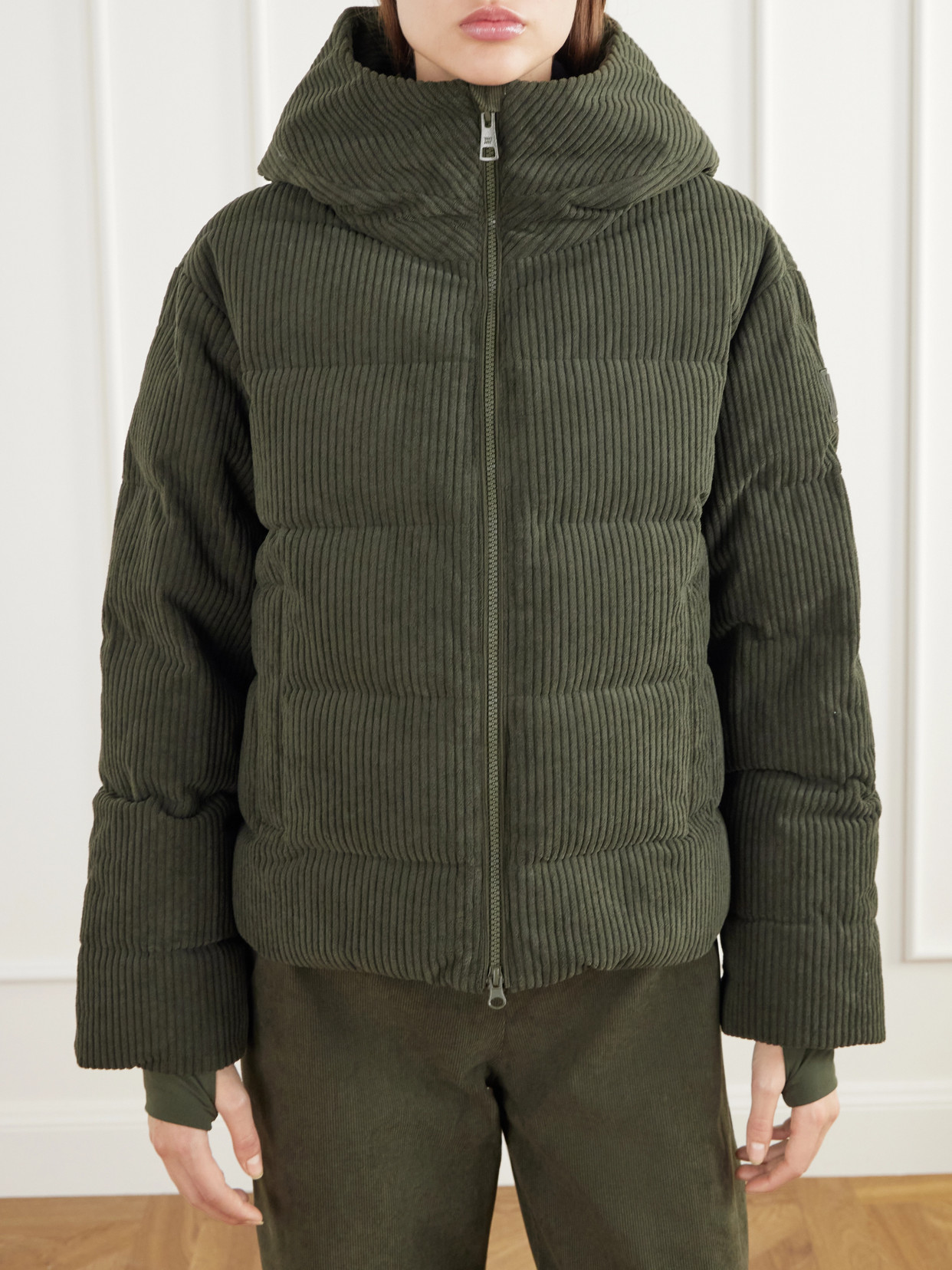 Britt Hooded Quilted Corduroy Padded Ski Jacket
