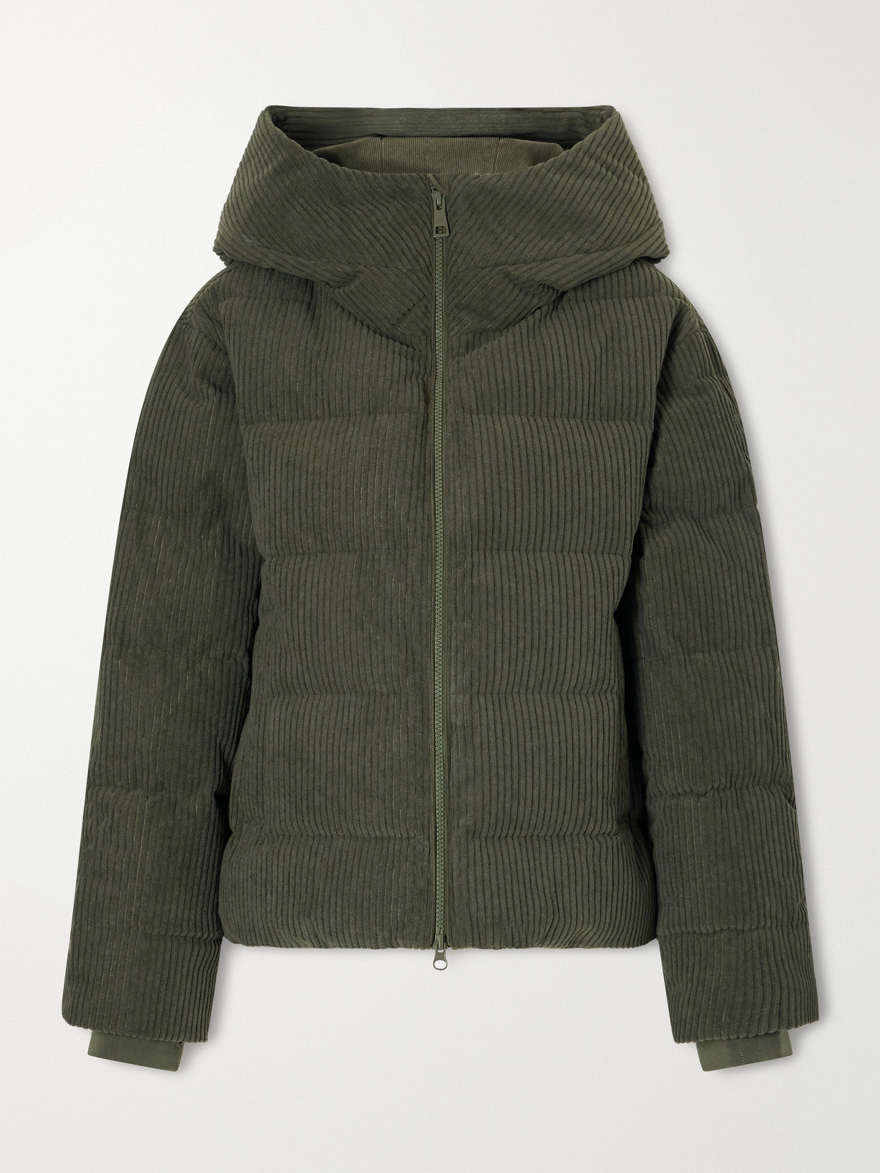 We Norwegians Britt Hooded Quilted Corduroy Padded Ski Jacket In Green