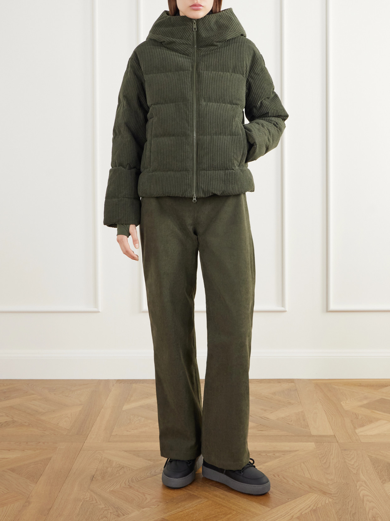 Britt Hooded Quilted Corduroy Padded Ski Jacket