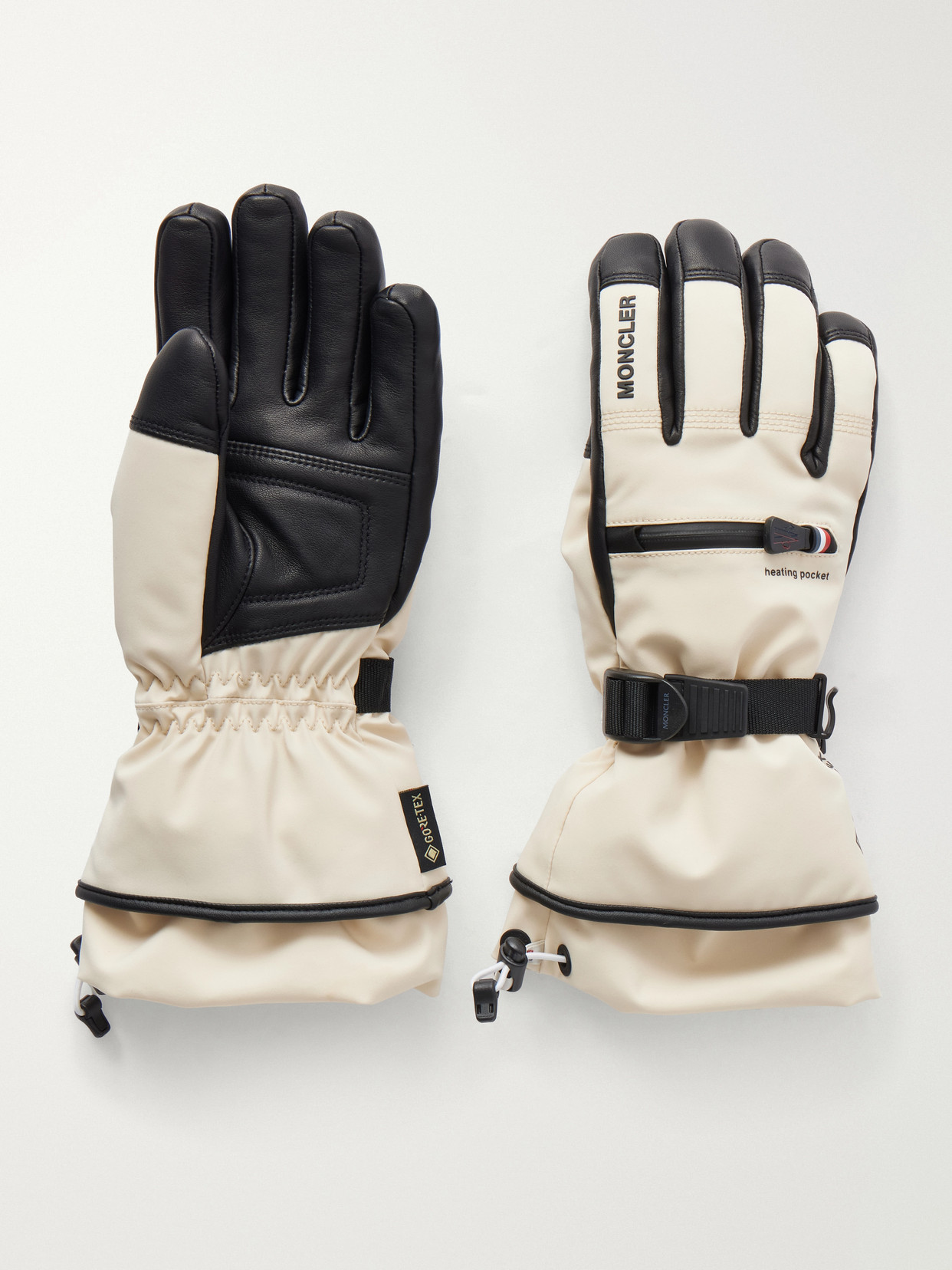 Moncler Leather-trimmed Gore-tex® Ski Gloves In Gray