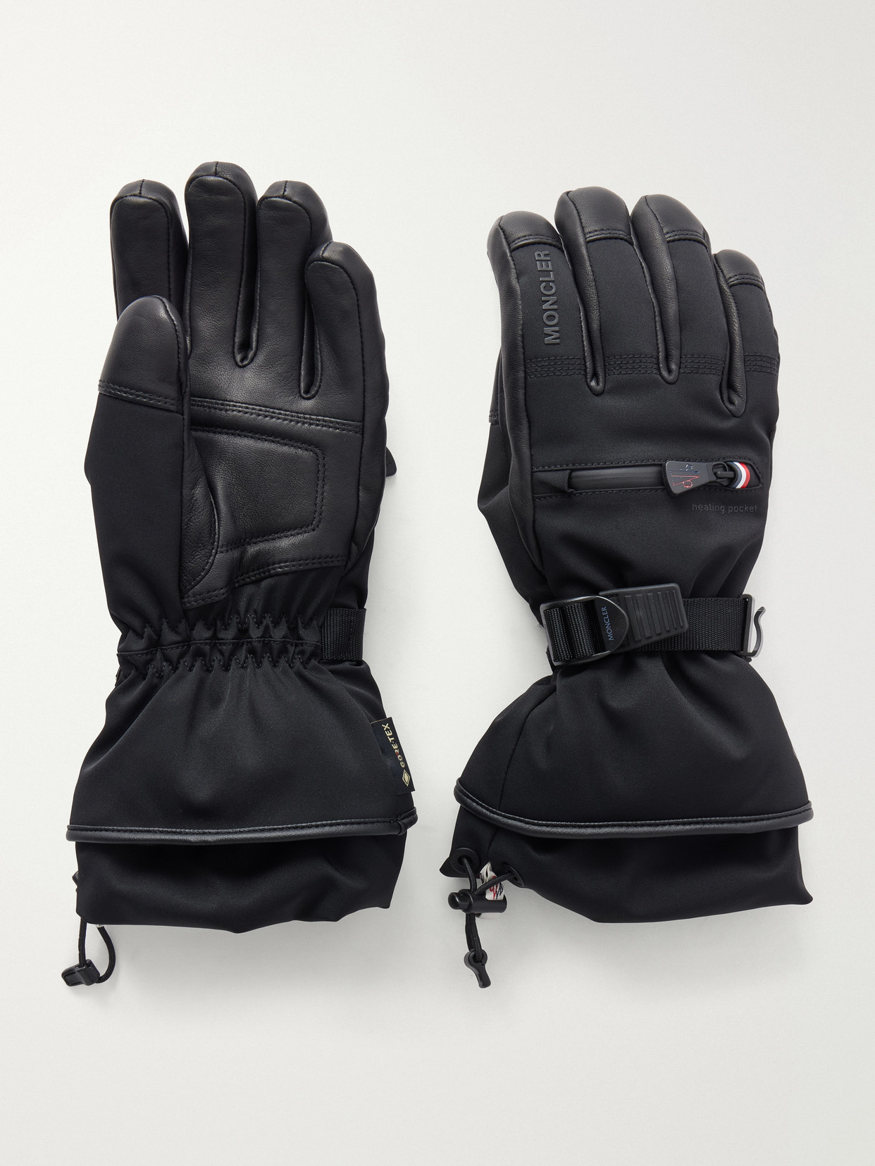 Moncler Leather-trimmed Gore-tex® Ski Gloves In Black