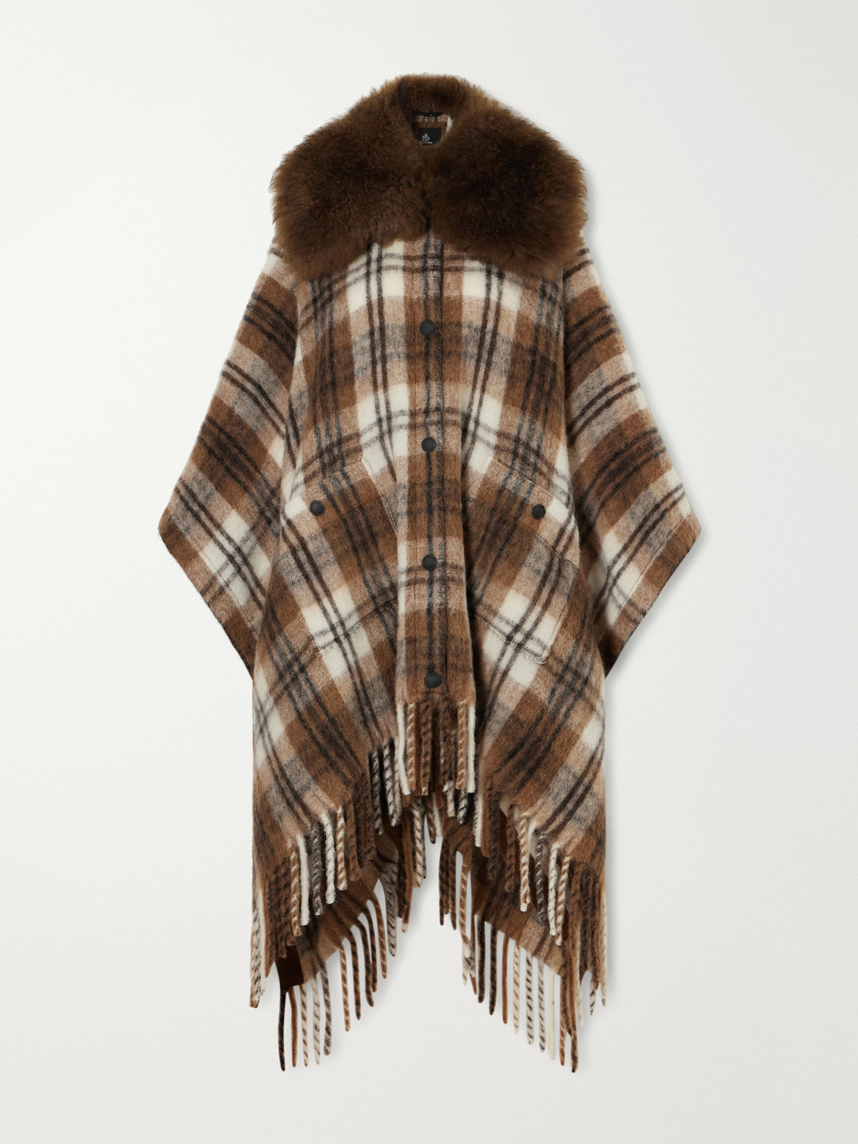 Grenoble - Cape-Effect Plush-Trimmed Checked Wool-Blend Jacket