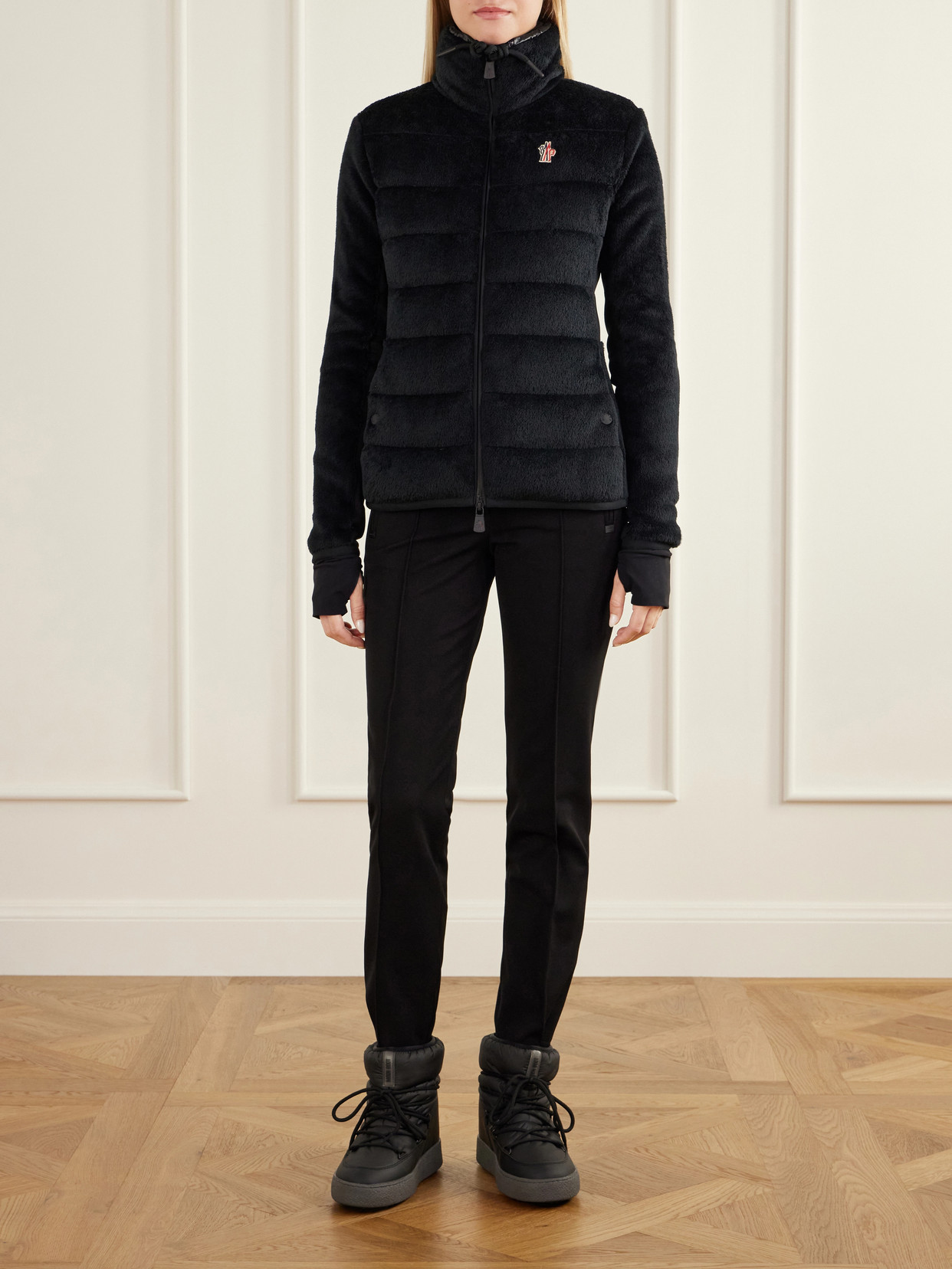 Grenoble - Quilted Padded Jersey-Trimmed Plush Down Zip-Up Cardigan Jacket