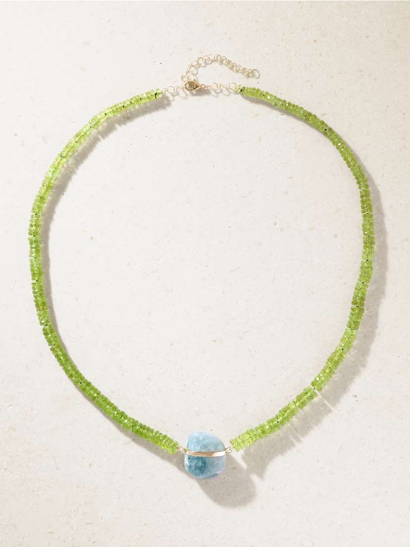 JIA JIA Aurora 14-karat Gold Peridot, Aquamarine Necklace