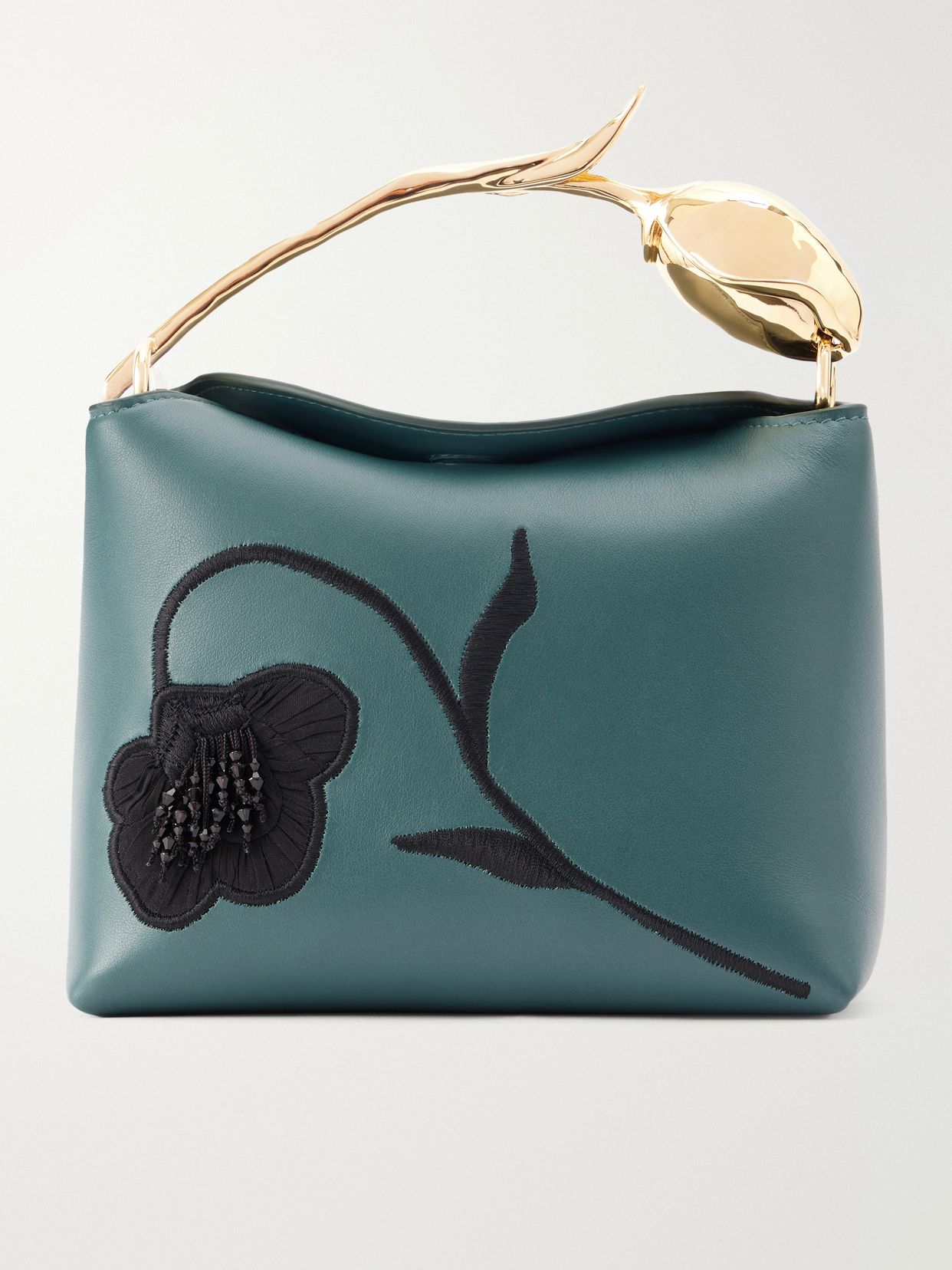 Bloom medium bead-embellished embroidered leather clutch