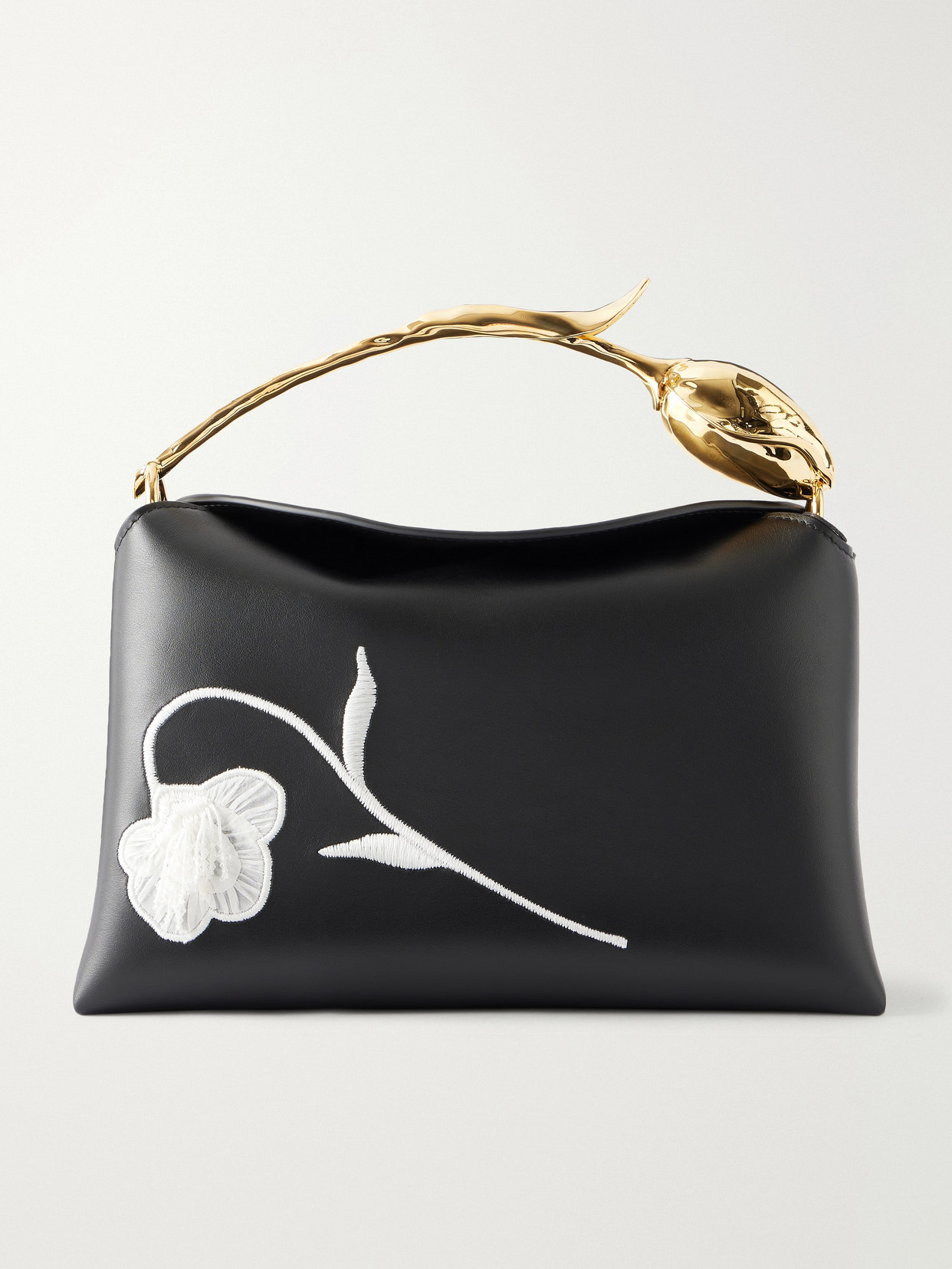 Erdem Bloom Medium Floral-embroidered Leather Clutch In Black
