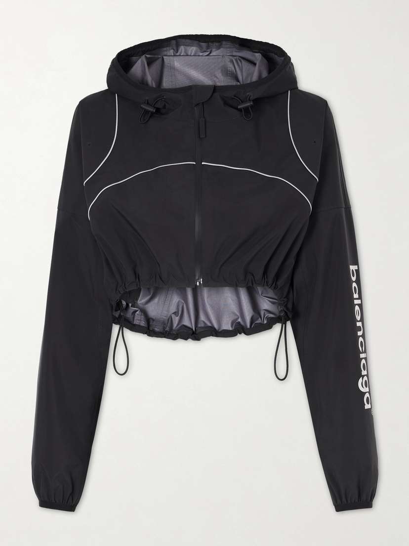 Balenciaga Embroidered Cropped Hooded Shell Jacket