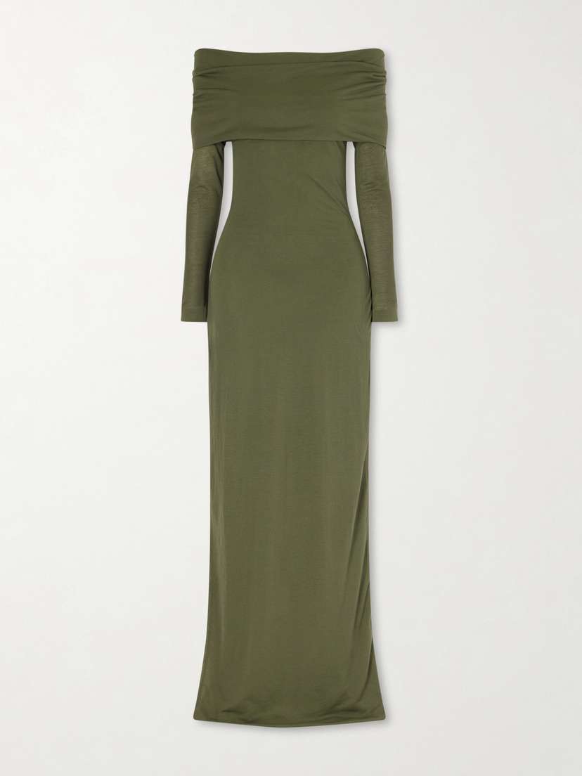 Balenciaga Off-shoulder Cotton-blend Maxi Dress