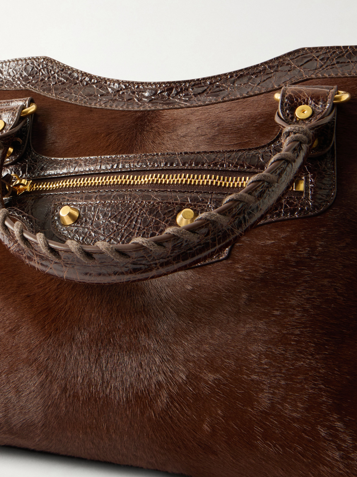 Le City Crinkled Leather-Trimmed Pony Shoulder Bag