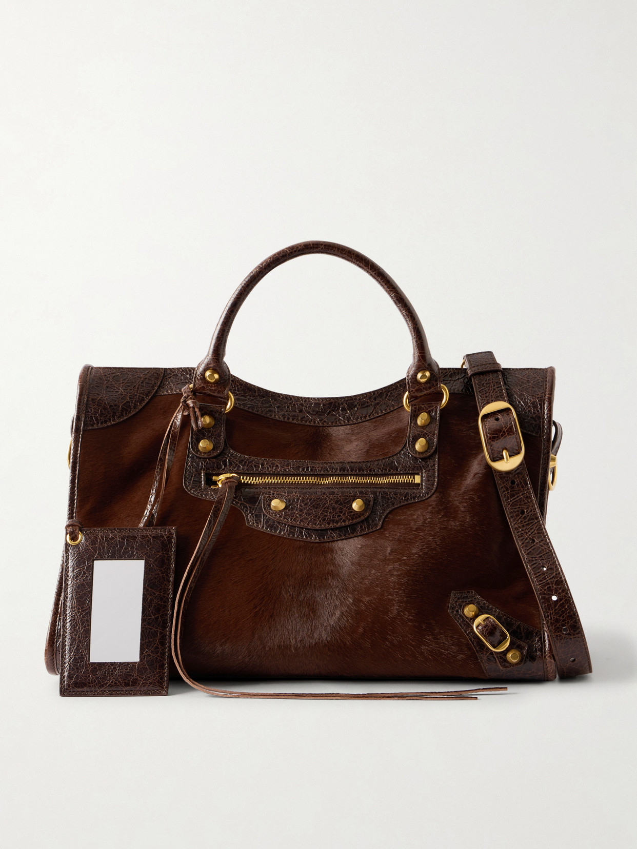 Le City Crinkled Leather-Trimmed Pony Shoulder Bag