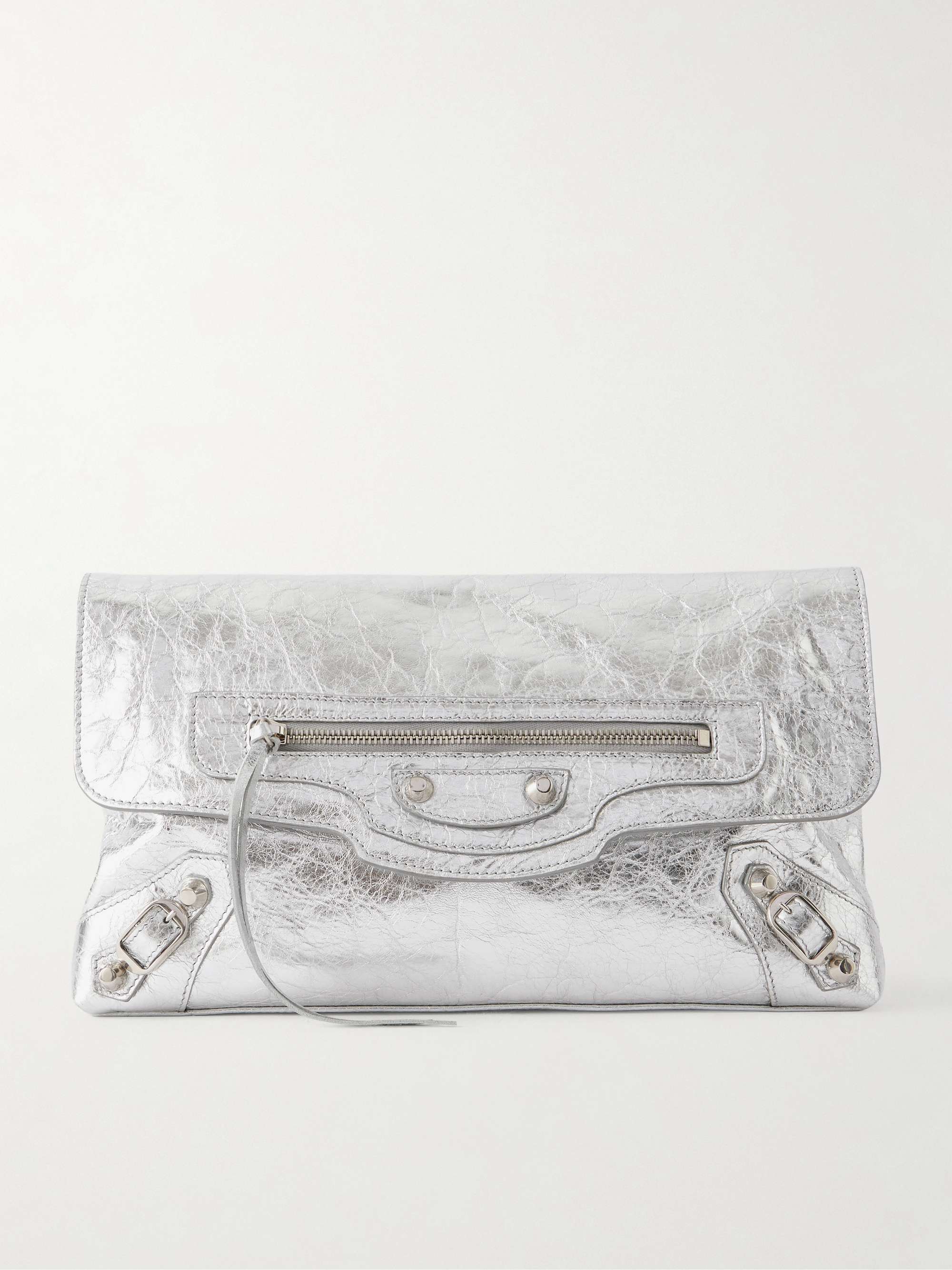 BALENCIAGA Le City crinkled-leather clutch | NET-A-PORTER