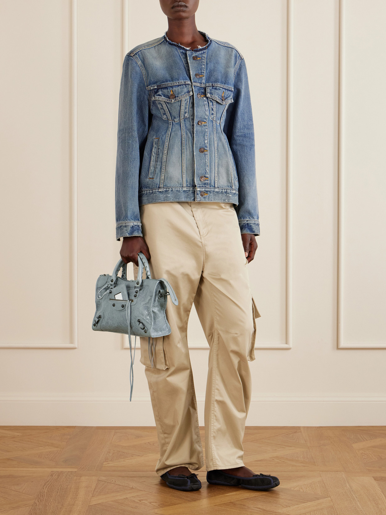 Le City Small Embellished Crinkled-Leather Tote