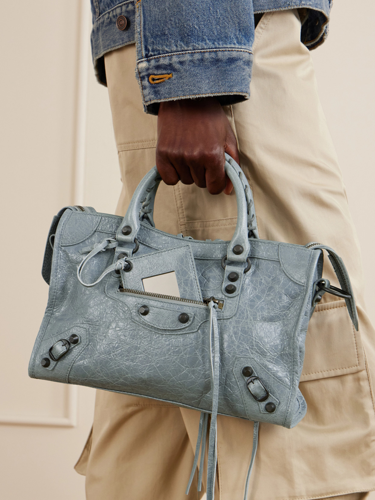 Le City Small Embellished Crinkled-Leather Tote