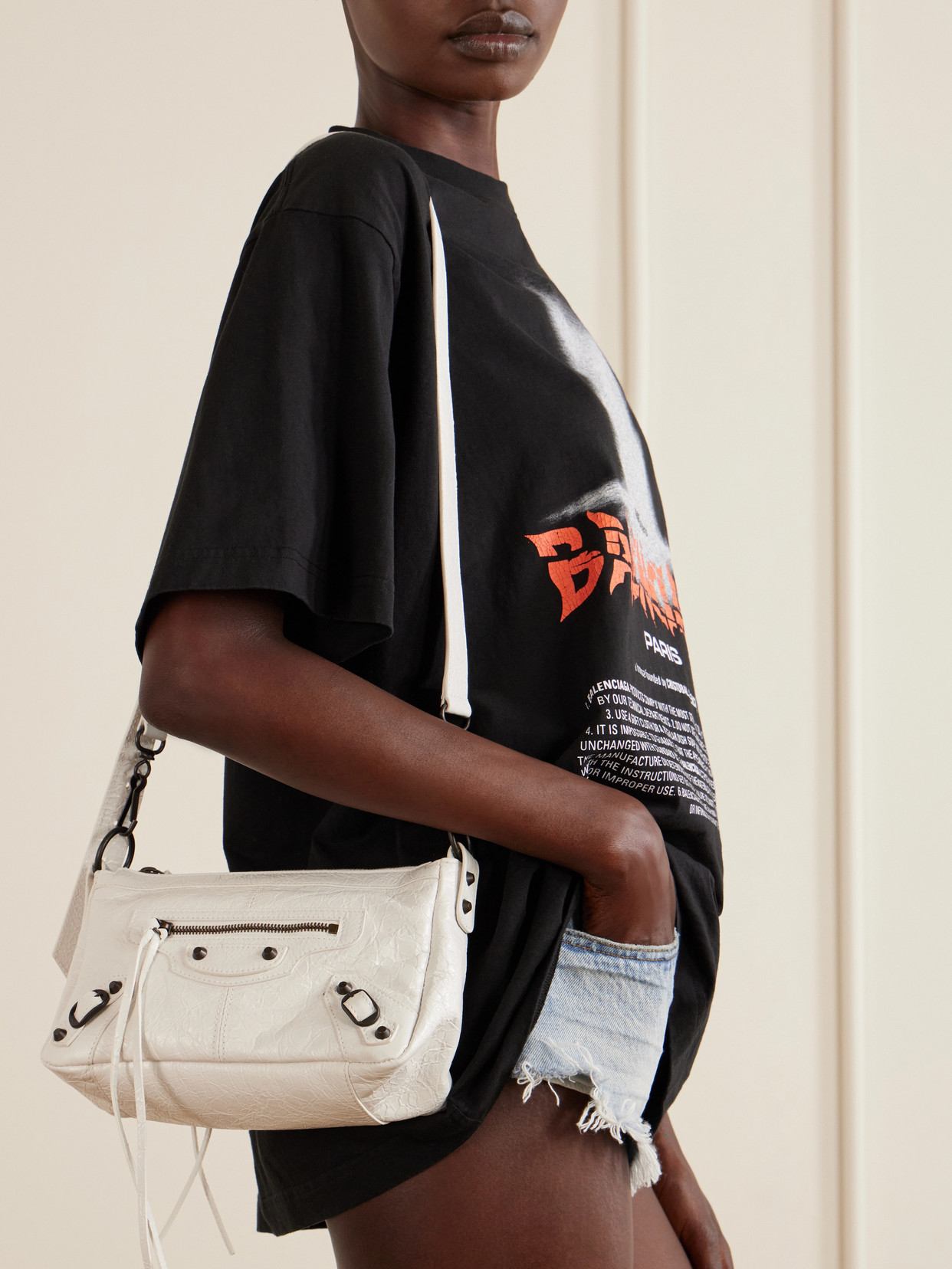 Le City Moto Mini Crinkled-Leather Shoulder Bag