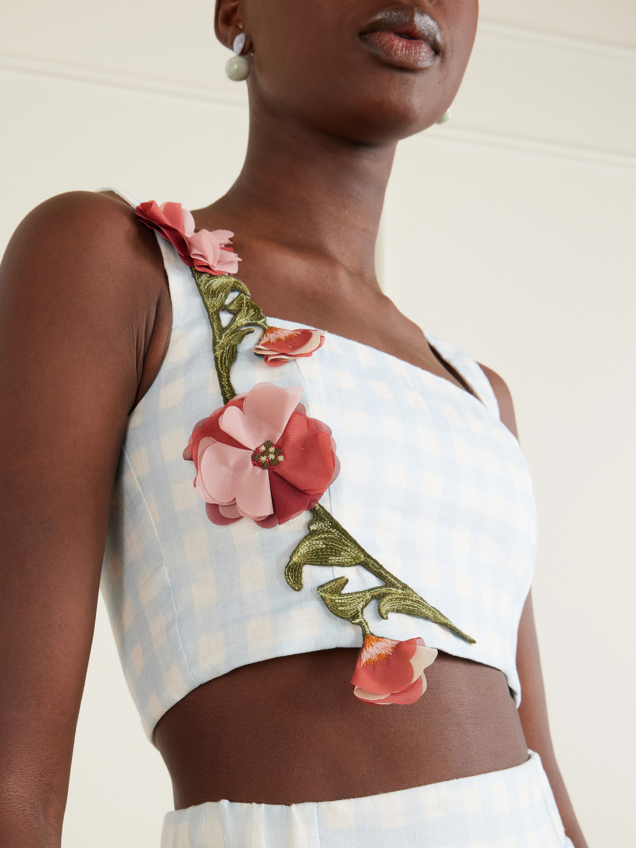 Amanda Cropped Floral-Appliqué Top
