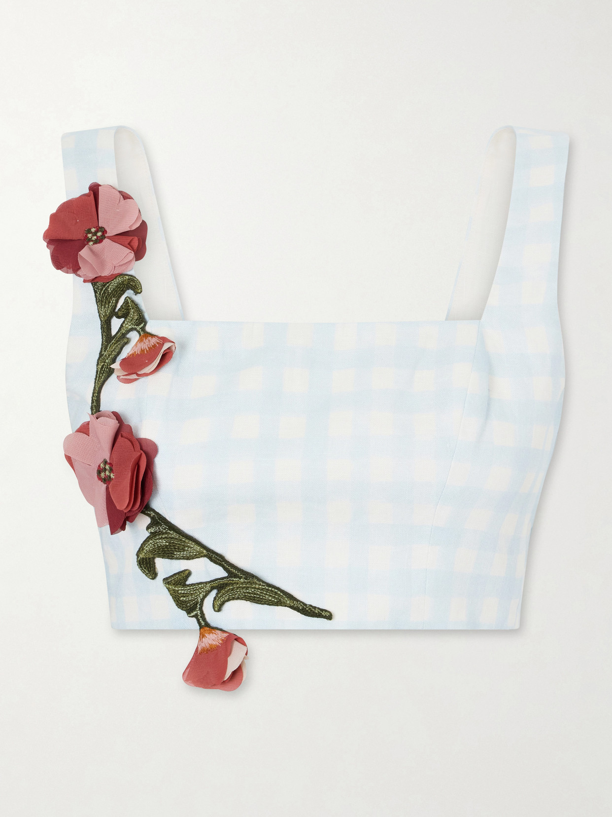 Agua By Agua Bendita Amanda Cropped Floral-appliqué Linen Top In Blue