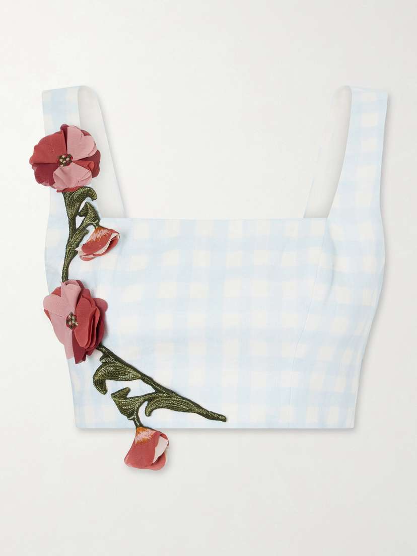 Agua by Agua Bendita Amanda Cropped Floral-appliqué Linen Top | Thumbnail 5