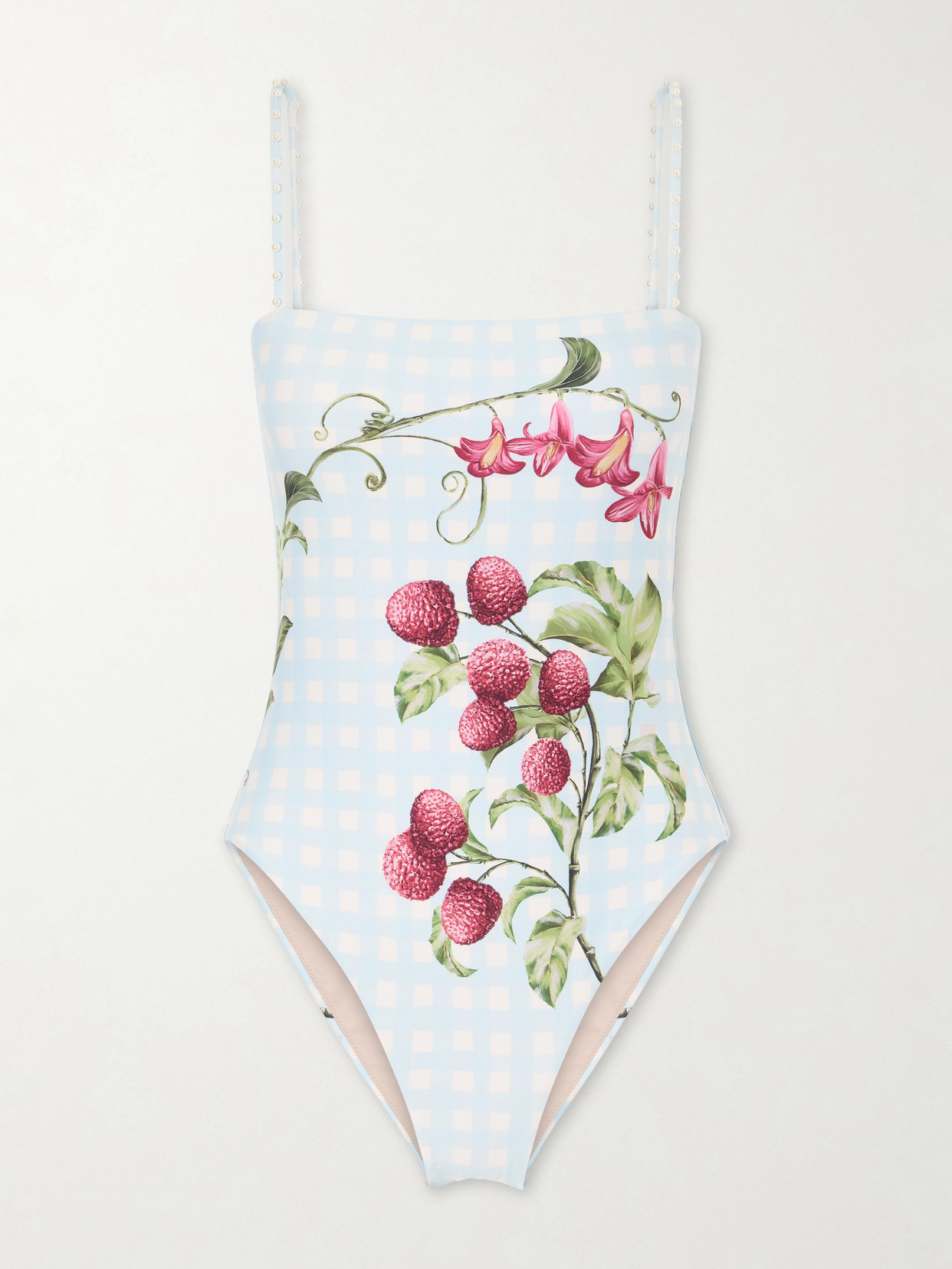 Agua By Agua Bendita Durazno Embellished Printed Recycled Swimsuit In Blue