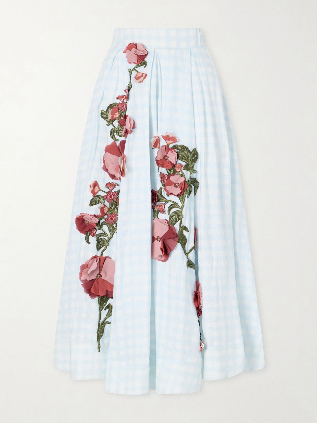 delta floral applique checked linen maxi skirt