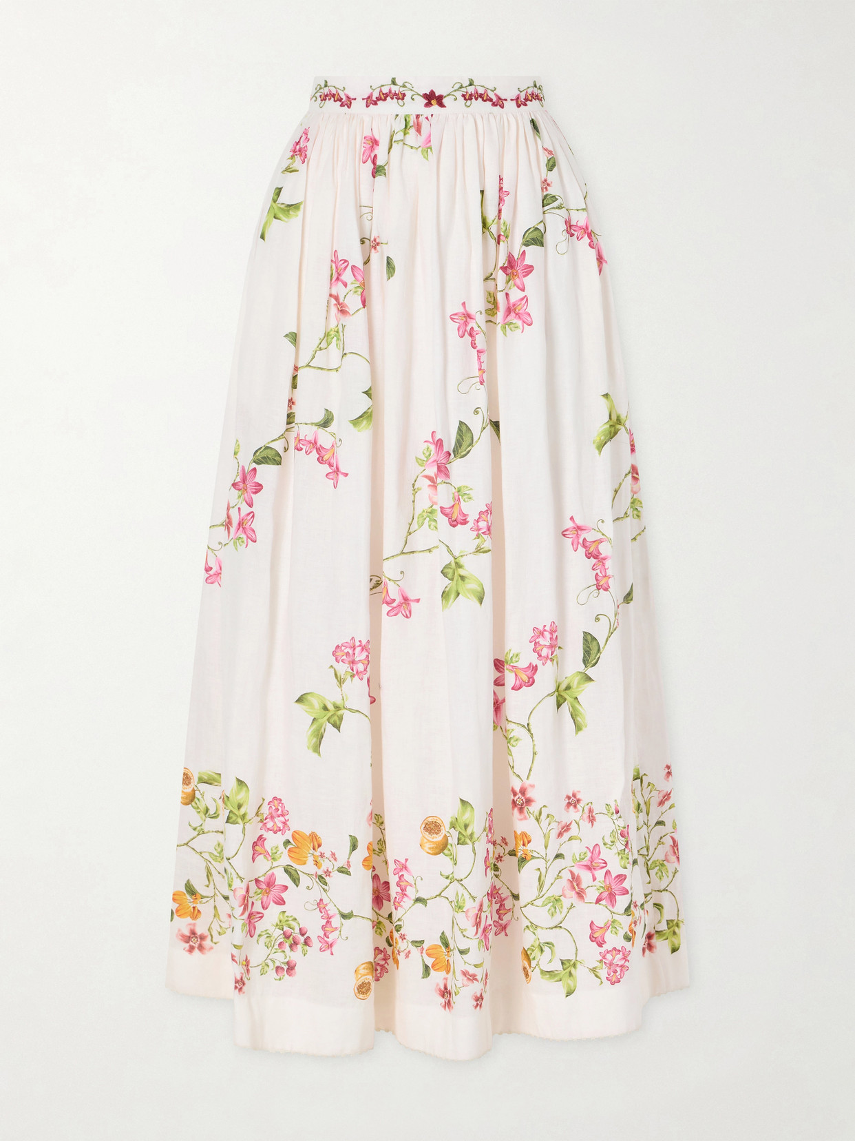 Agua By Agua Bendita Tangelo Floral-print Linen Maxi Skirt In Neutrals