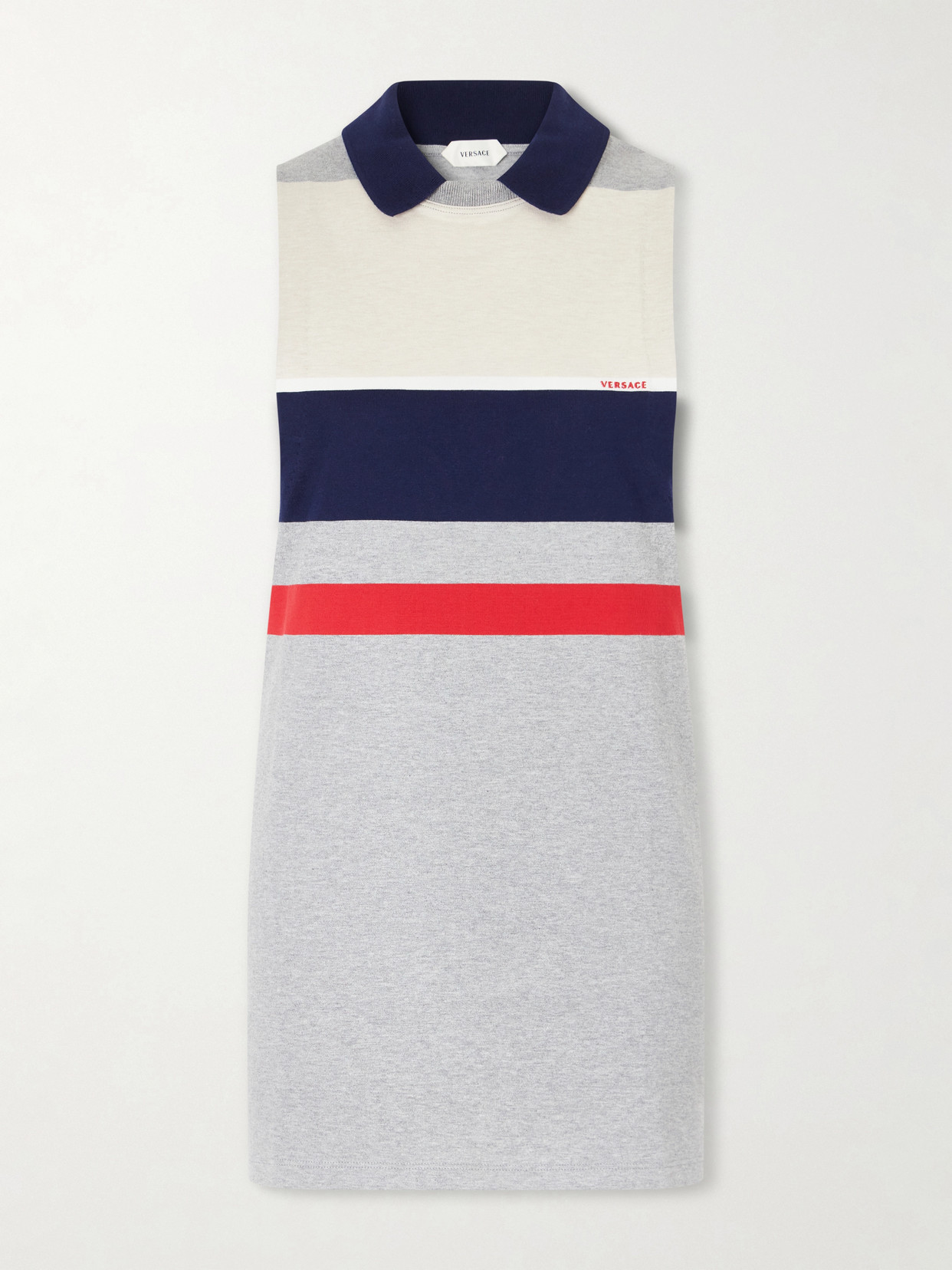 Versace Sleeveless Embroidered Striped Cotton T-shirt In Black